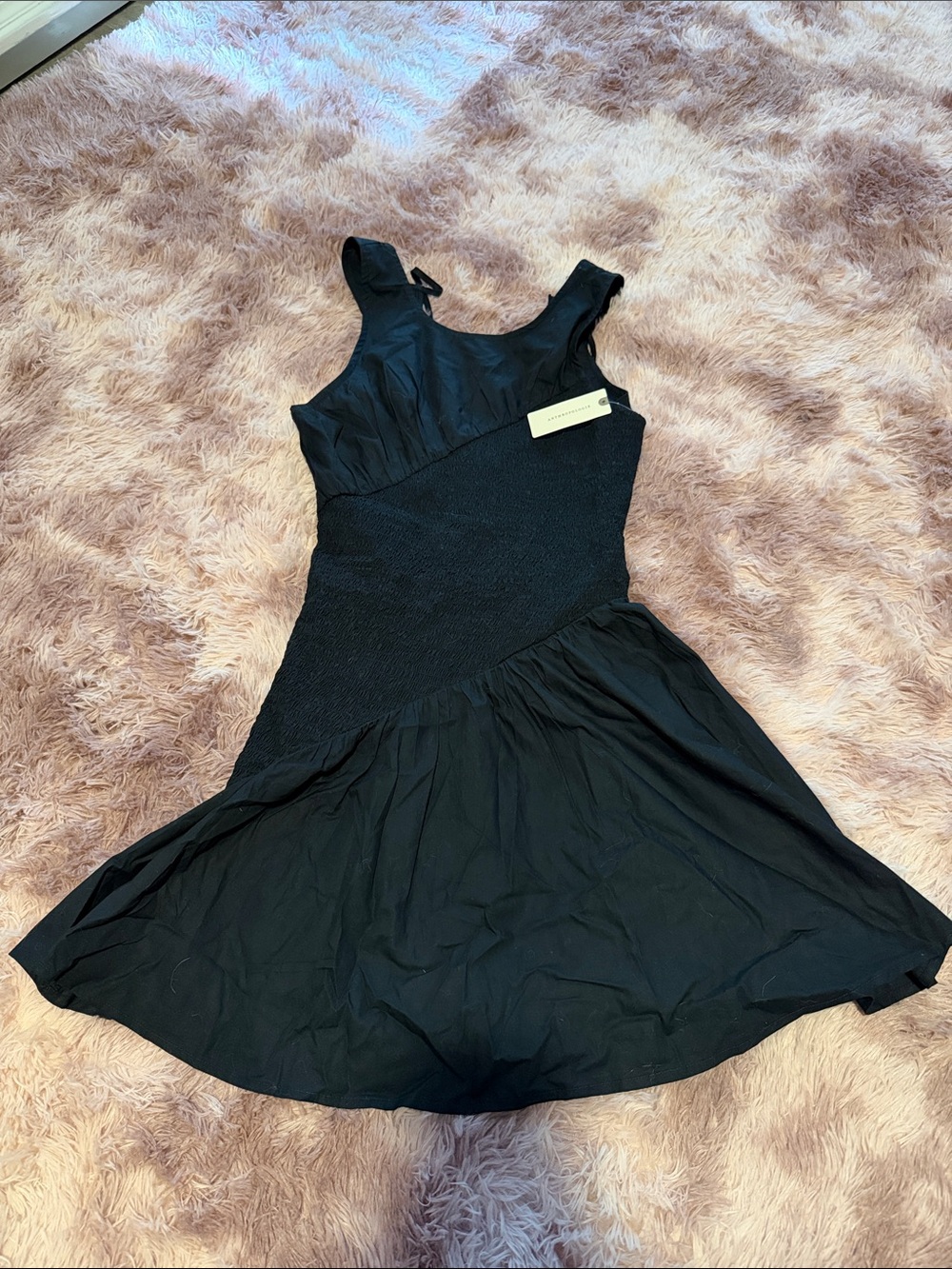 Anthropologie Black Sleeveless Smocked Mini Dress